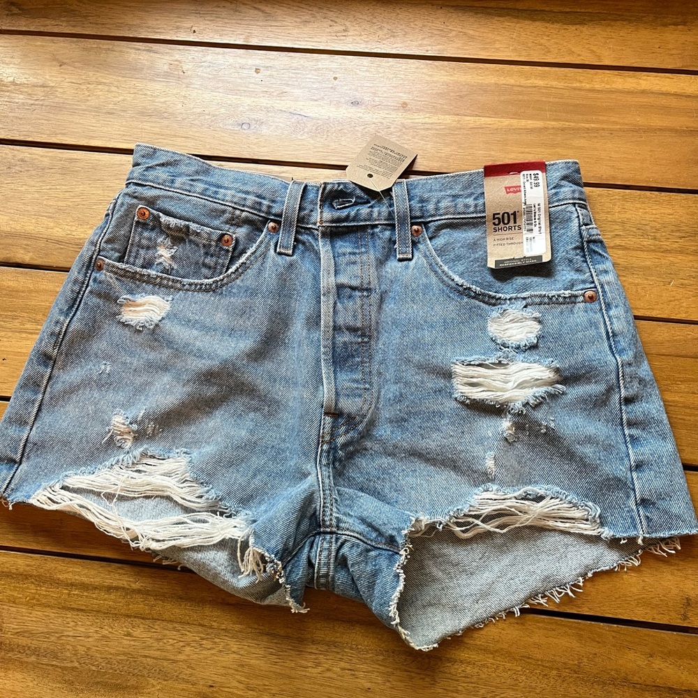Levi's Distressed Light Blue Jean Shorts